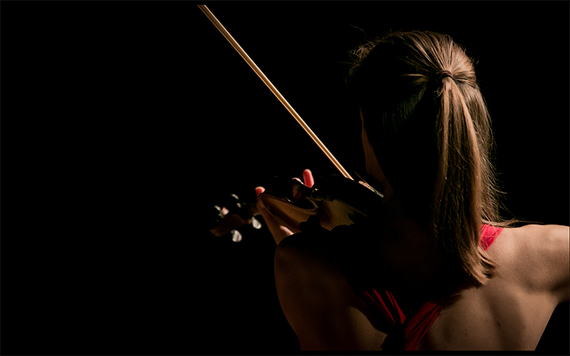 Violinist fotograferad bakifrån i siluett